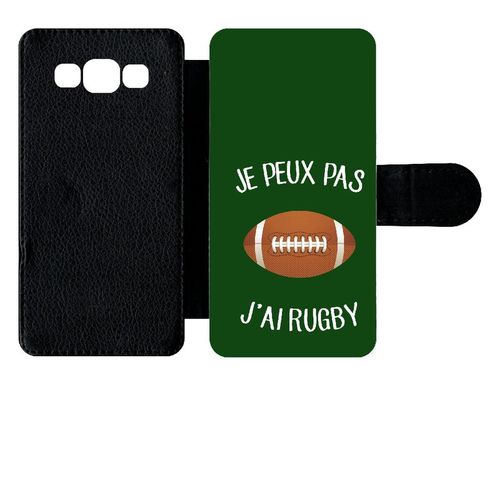 Etui À Rabat Galaxy A5 (2015) - Je Peux Pas J Ai Rugby Ballon Fond Vert - Simili-Cuir - Noir