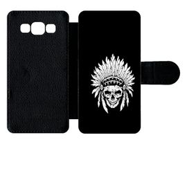 Etui À Rabat Galaxy A5 (2015) - Tete De Mort Coiffe Indienne Noir Et Blanc - Simili-Cuir - Noir