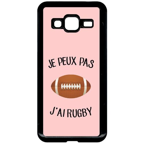 Coque Pour Smartphone - Je Peux Pas J Ai Rugby Ballon Fond Rose - Compatible Avec Samsung Galaxy J3 (2016) - Plastique - Bord Noir