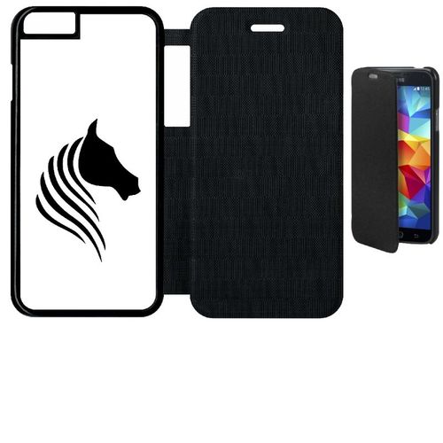 Etui A Flip Flap - Cheval Fond Blanc - Compatible Avec Apple Iphone 6 - Plastique - Bord Noir