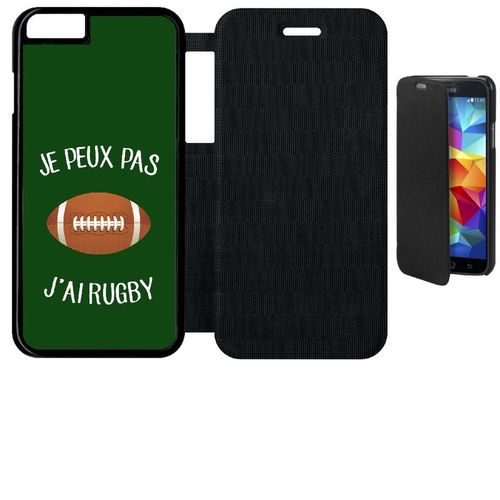 Etui A Flip Flap - Je Peux Pas J Ai Rugby Ballon Fond Vert - Compatible Avec Apple Iphone 6s - Simili-Cuir - Bord Noir