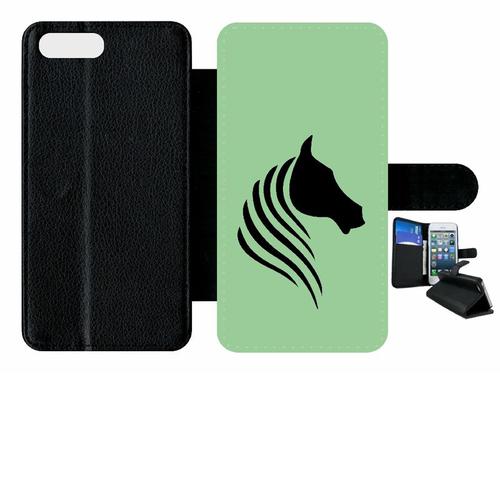 Etui A Rabat - Cheval Fond Vert - Compatible Avec Apple Iphone 8 Plus - Plastique - Bord Noir