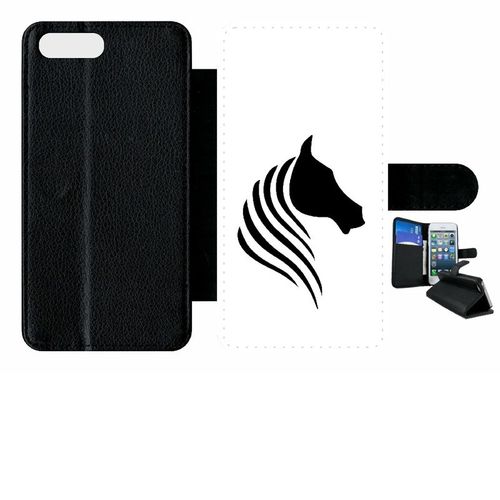 Etui A Rabat - Cheval Fond Blanc - Compatible Avec Apple Iphone 8 Plus - Plastique - Bord Noir