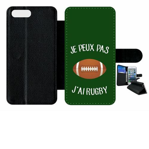 Etui A Rabat - Je Peux Pas J Ai Rugby Ballon Fond Vert - Compatible Avec Apple Iphone 8 Plus - Plastique - Bord Noir