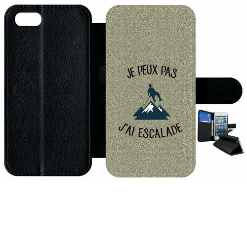 Etui A Rabat - Je Peux Pas J Ai Escalade Fond Texture Gris - Compatible Avec Apple Iphone 8 - Simili-Cuir - Bord Noir