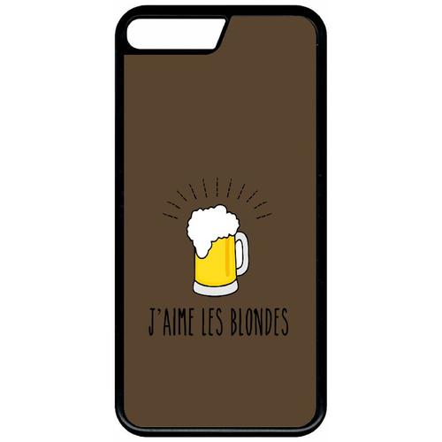 Coque Pour Smartphone - J Aime Les Blondes Biere Fond Brun - Compatible Avec Apple Iphone 8+ - Plastique - Bord Noir