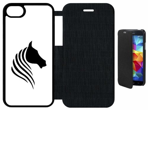 Etui A Flip Flap - Cheval Fond Blanc - Compatible Avec Apple Iphone 8 - Plastique - Bord Noir