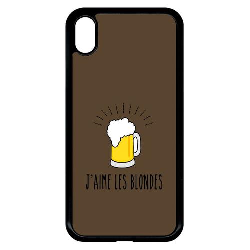 Coque Pour Smartphone - J Aime Les Blondes Biere Fond Brun - Compatible Avec Apple Iphone Xr - Plastique - Bord Noir
