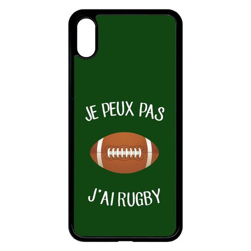 Coque Pour Smartphone - Je Peux Pas J Ai Rugby Ballon Fond Vert - Compatible Avec Apple Iphone Xs Max - Plastique - Bord Noir