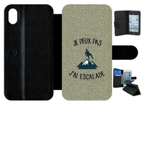 Etui A Rabat - Je Peux Pas J Ai Escalade Fond Texture Gris - Compatible Avec Apple Iphone Xr - Simili-Cuir - Bord Noir