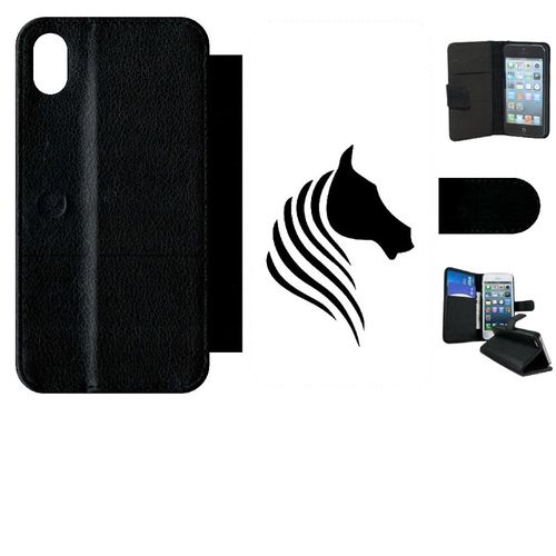 Etui A Rabat - Cheval Fond Blanc - Compatible Avec Apple Iphone Xr - Simili-Cuir - Bord Noir