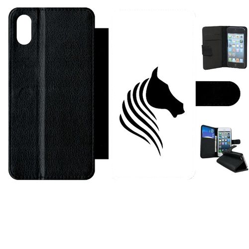 Etui A Rabat - Cheval Fond Blanc - Compatible Avec Apple Iphone Xs Max - Simili-Cuir - Bord Noir
