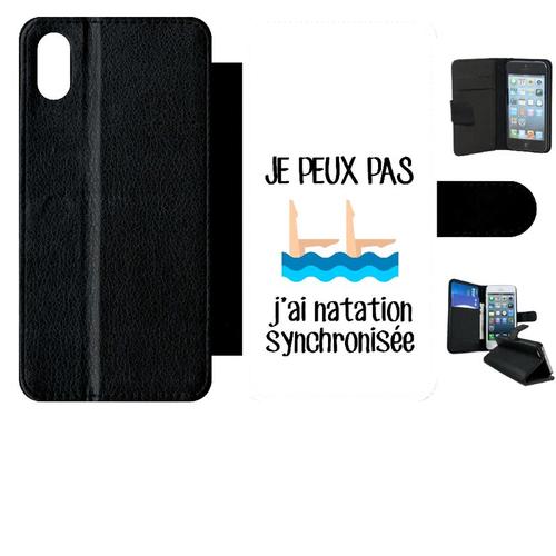 Etui A Rabat - Je Peux Pas J Ai Natation Synchronisee Fond Blanc - Compatible Avec Apple Iphone Xs Max - Simili-Cuir - Bord Noir