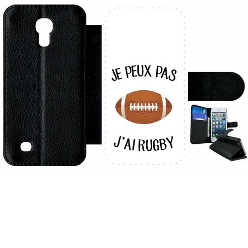Etui À Rabat Samsung I9190 Galaxy S4 Mini - Je Peux Pas J Ai Rugby Ballon Fond Blanc - Simili-Cuir - Noir