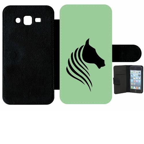 Etui À Rabat Galaxy J7 - Cheval Fond Vert - Simili-Cuir - Noir