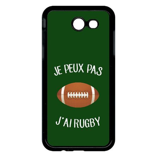 Coque Pour Smartphone - Je Peux Pas J Ai Rugby Ballon Fond Vert - Compatible Avec Samsung Galaxy J3 (2017) - Plastique - Bord Noir