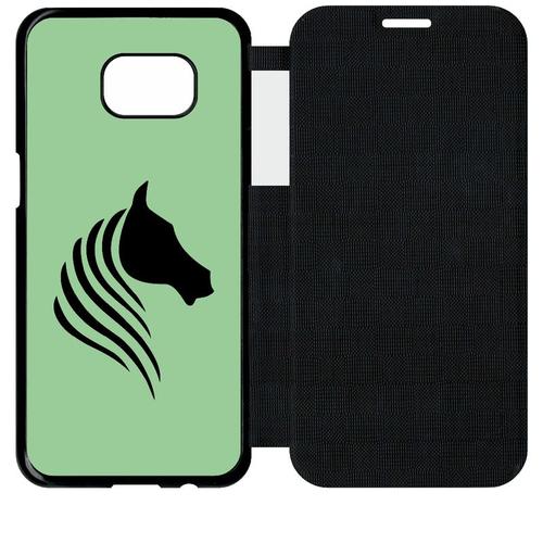 Etui A Flip Flap - Cheval Fond Vert - Compatible Avec Samsung Galaxy S7 Edge - Plastique - Bord Noir