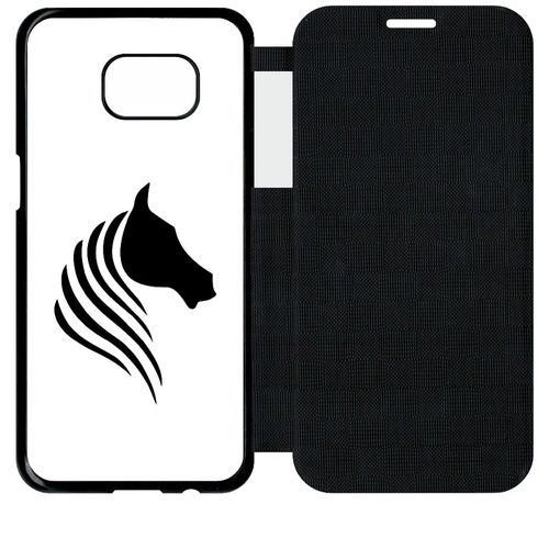 Etui A Flip Flap - Cheval Fond Blanc - Compatible Avec Samsung Galaxy S7 Edge - Simili-Cuir - Bord Noir