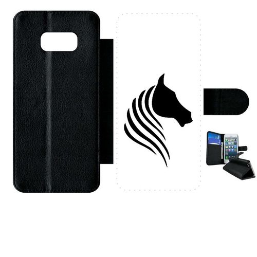 Etui À Rabat Galaxy S8+ - Cheval Fond Blanc - Simili-Cuir - Noir