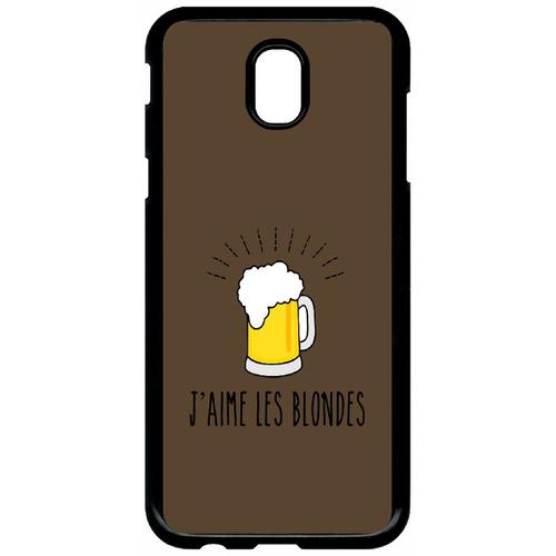 Coque Pour Smartphone - J Aime Les Blondes Biere Fond Brun - Compatible Avec Samsung Galaxy J5 (2017) - Plastique - Bord Noir