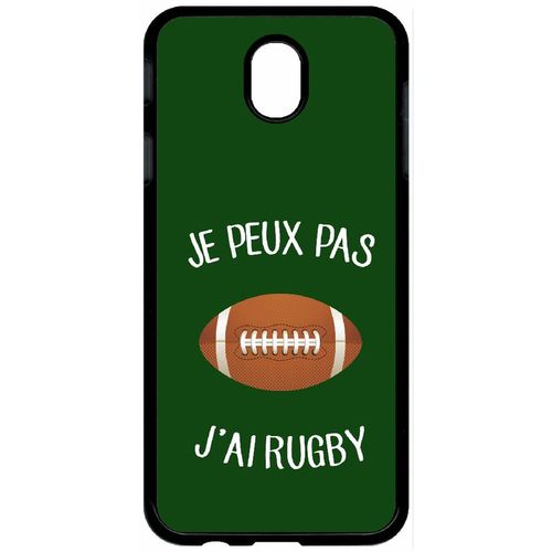 Coque Pour Smartphone - Je Peux Pas J Ai Rugby Ballon Fond Vert - Compatible Avec Samsung Galaxy J7 (2017) - Plastique - Bord Noir