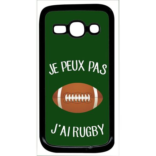 Coque Pour Smartphone - Je Peux Pas J Ai Rugby Ballon Fond Vert - Compatible Avec Samsung Galaxy Ace 3 - Plastique - Bord Noir