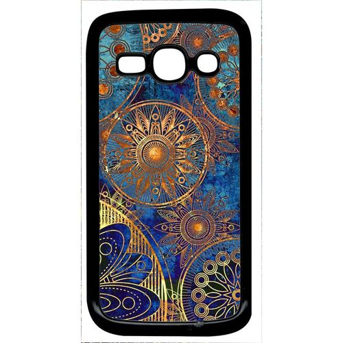 Coque Pour Smartphone - Ornements Or Et Bleu Nuit - Compatible Avec Samsung Galaxy Ace 3 - Plastique - Bord Noir