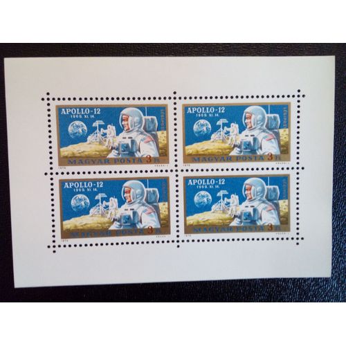 Timbre Hongrie Bloc Mi 2576 Akb Astronautes Américains Sur La Lune 1970