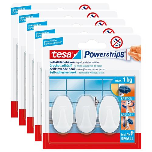 tesa Lot de 5 Packs 3 crochets Adh¿sifs + 4 Powerstrips SMALL Ovale Blanc