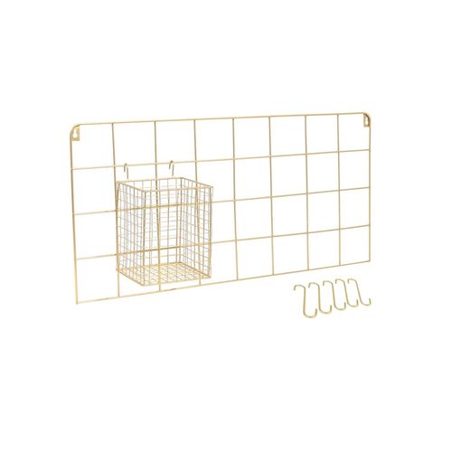 Support Mural Filaire Avec Crochets - L. 60 X L. 30 Cm - Doré
