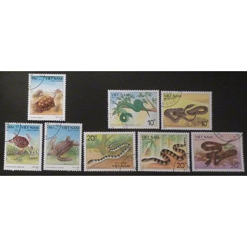 Vietnam Lot De 8 Timbres De 1988 Tortues Et Serpents