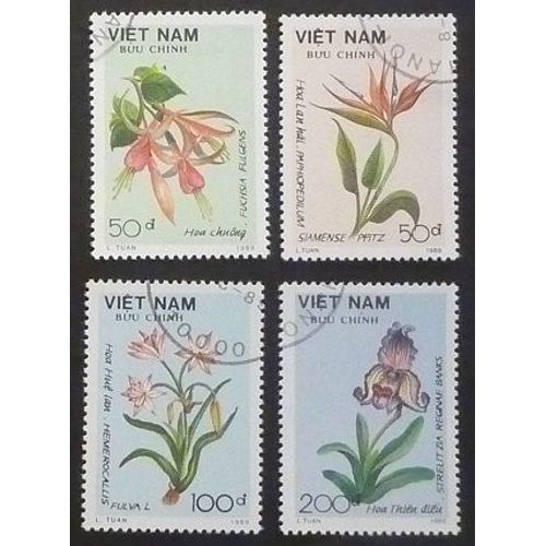 Vietnam Oblitéré Lot De 4 Timbres De 1989 Fleurs Diverses