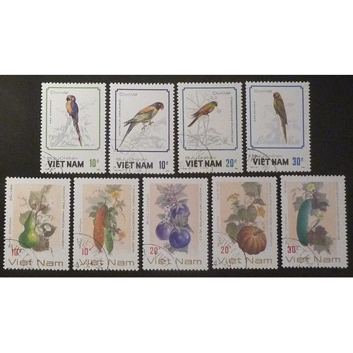 Vietnam Lot De 9 Timbres De 1988 Fruits Et Légumes +Oiseaux