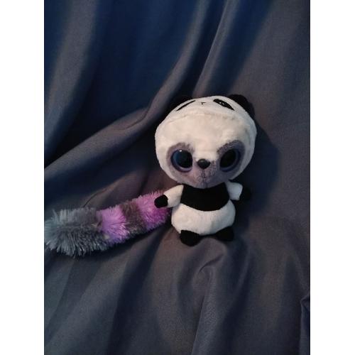 Doudou Peluche Lemurien Deguise En Panda Blanc Gris Violet Gros Yeux Yoohoo & Friends Aurora