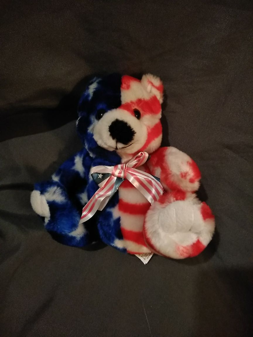 Doudou Peluche Ours Drapeau Americain Ruban Fiesta