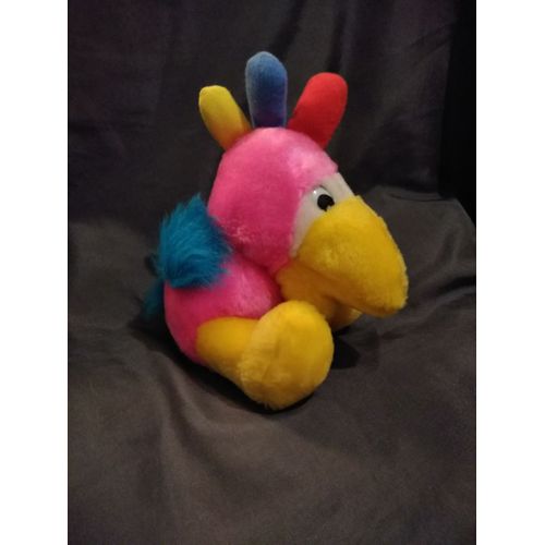 Doudou Peluche Oiseau Perroquet Rose Jaune Bleu Multicolore Esc Toy