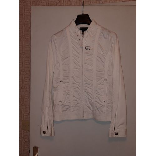 Neuf Blouson En Toile Blanc Froncé Mango - Xl (Taille Petit)
