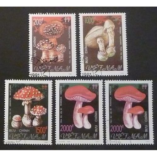 Vietnam Oblitéré Lot De 5 Timbres De 1991 Champignons