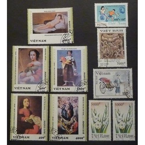 Vietnam Oblitéré Lot De 10 Timbres De 1993 Tableaux + Divers