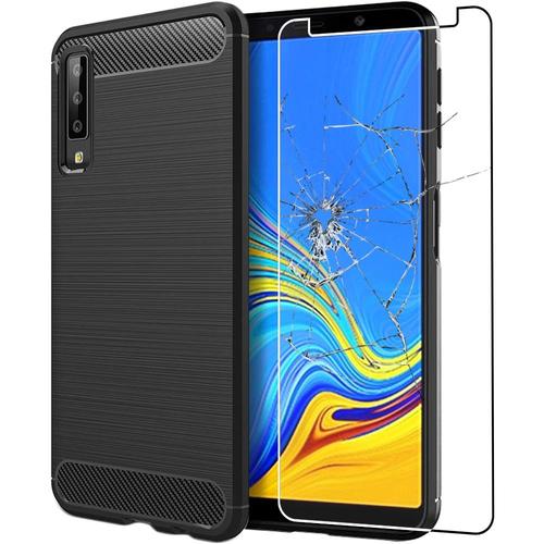 Ebeststar - Coque Samsung Galaxy A7 2018 Sm-A750f Housse Motif Fibre Carbone Luxe Tpu Premium, Noir [Dimensions Precises Smartphone : 159.8 X 76.8 X 7.5mm, Écran 6.0''] [Note Importante Lire Description]