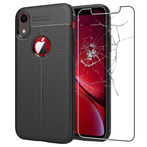 Ebeststar - Coque Iphone Xr Etui Tpu Souple Anti-Choc Motif Cuir, Noir [Dimensions Precises Smartphone : 150.9 X 75.7 X 8.3mm, Écran 6.1''] [Note Importante Lire Description]