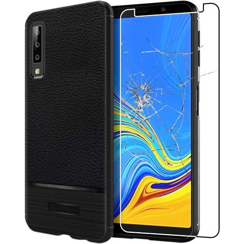 Ebeststar - Coque Samsung Galaxy A7 2018 Sm-A750f Etui Tpu Souple Anti-Choc Motif Cuir, Noir [Dimensions Precises Smartphone : 159.8 X 76.8 X 7.5mm, Écran 6.0''] [Note Importante Lire Description]