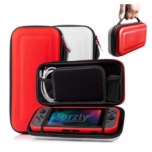 Orzly Etui Rigide En Eva Pour Nintendo Switch Housse Rigide De Rangement Zippée En Matériau Durable Anti-Choc Pour La Console Nintendo Switch Accessoires -Poke Rouge/Blanc