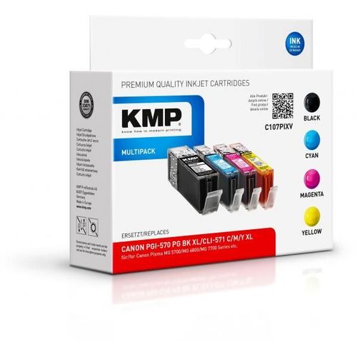 Pack de cartouches compatible KMP C107XV noir photo, cyan, magenta, jaune - remplace Canon CLI-571 XL