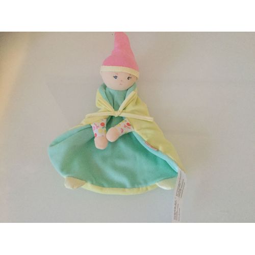 Doudou Corolle Lutin Chapeau Rose Couleur Vert Et Jaune
