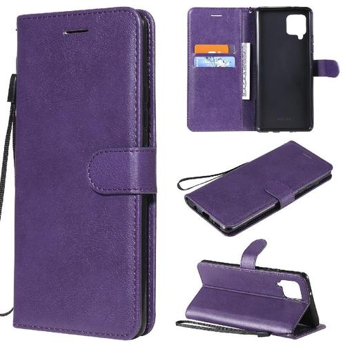 Flip Étui Pour Samsung Galaxy A42 5g Avec Fente Pour Carte Étui De Téléphone Portefeuille D'affaires Couleur Solide Classique Cuir De Haute Qualité - Violet
