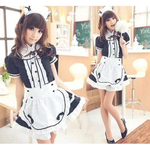 Tenue Maid Écolière Blanc Noir Japonais Marin Ensemble Cosplay Déguisement Kawaii Serre Tete Uniforme