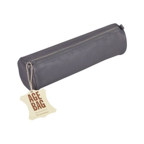 Clairefontaine Age Bag Round - Trousse - Cuir Véritable - Gris