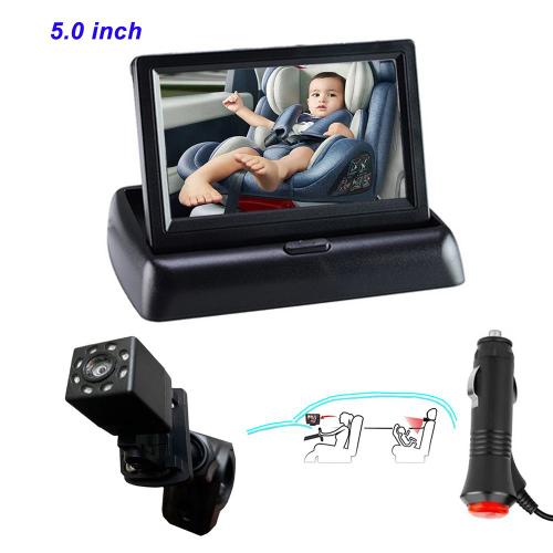 Rh-B02 4.3 Pouces - Rétroviseur De Voiture Pliable Pour Bébé, Écran Lcd, Caméra De Recul, Vision Nocturne Infrarouge, 8 Led, Résistant À 150 °, Angle De Vue, 5\