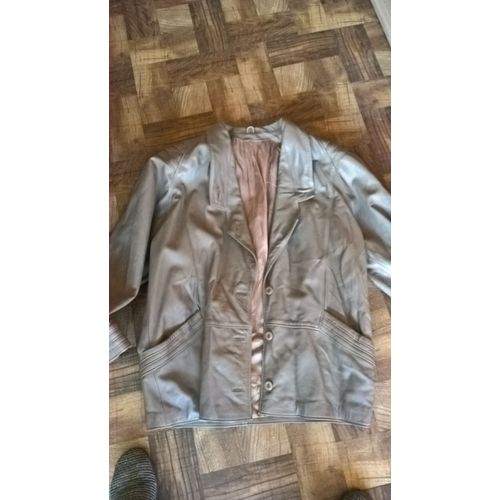 Superbe Blouson En Cuir Taupe